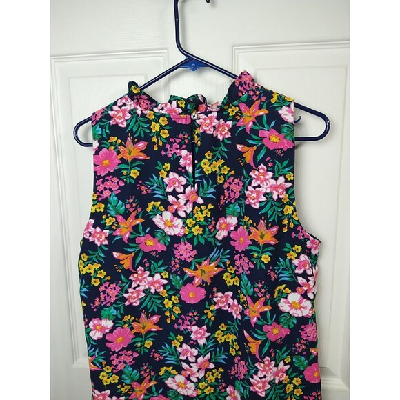 J. Crew Woman M High Ruffle Neck Floral Sleeveless Tank Keyhole Pullover - Picture 6 of 7